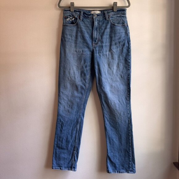 Abercrombie & Fitch Size 29 / 8R Blue The Skinny High Rise Jeans with Ankle Slit - Picture 1 of 7